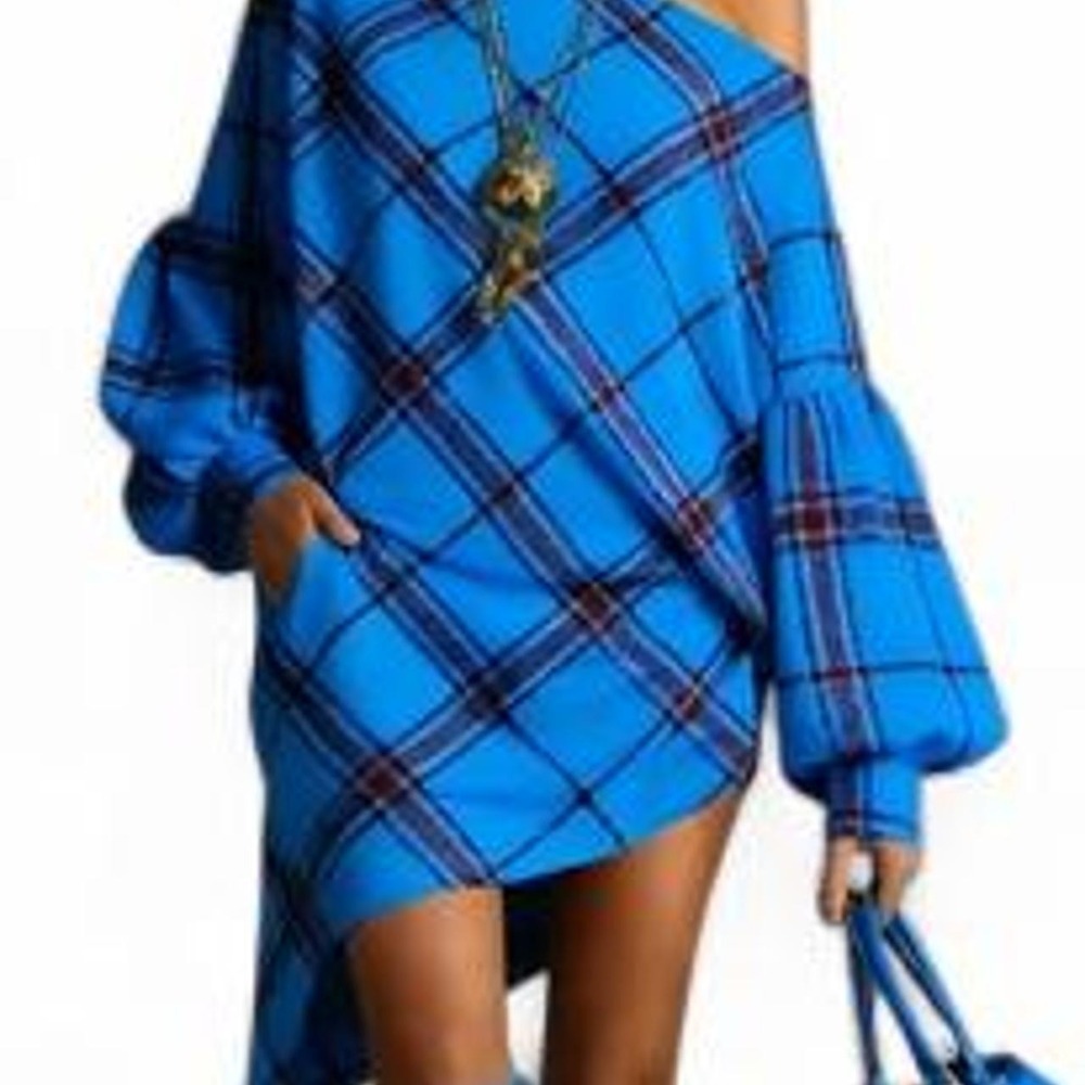 UOOZEE Women's Stretchy  Checkered Print 1-Shoulder Stretchy Mini Casual Dress